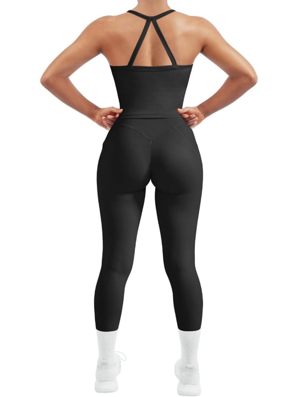2 Piece Women's Workout Set - Compression Tummy Control Leggings & Halter Bra